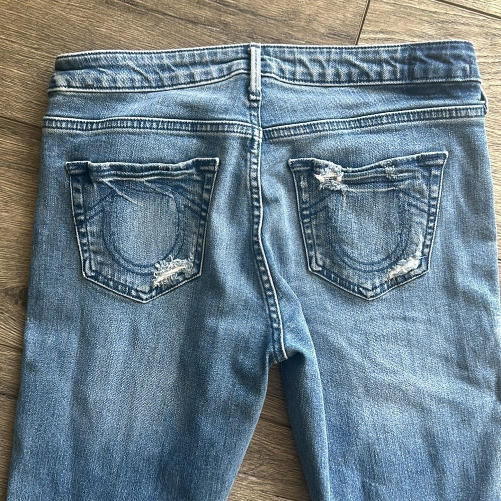True Religion jeans size 28 Mid Rise straight crop beaded bikercore - Picture 3 of 10